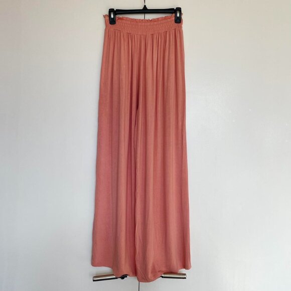 Blush pink wide-leg elastic palazzo sweatpants smocked waist | Size S - Picture 1 of 7